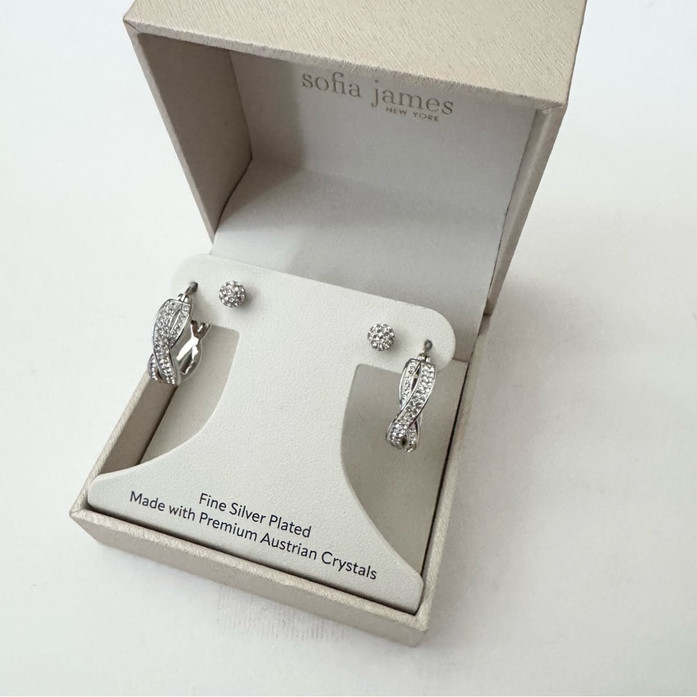 Sofia James Silver Plated Crystal Hoop and Stud Gift Set